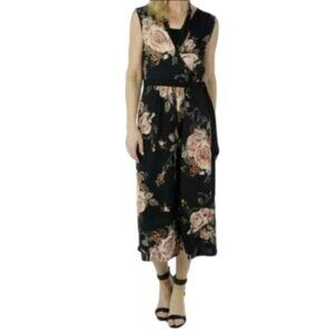 NEW Artizan Robin Barre Black Pink Floral Crop Stretch Jumpsuit Size Large (2D)
